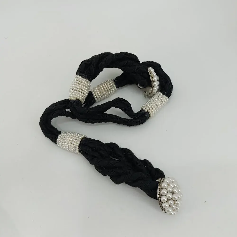 Vtg Womens Rope Pearl Cinch 80s Glam Belt Coquette XS
